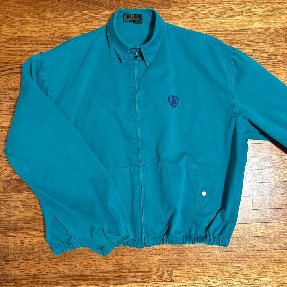 Vintage Abercrombie & Fitch Jacket XL Teal Cotton Zip Crest Logo 90s Macau‎